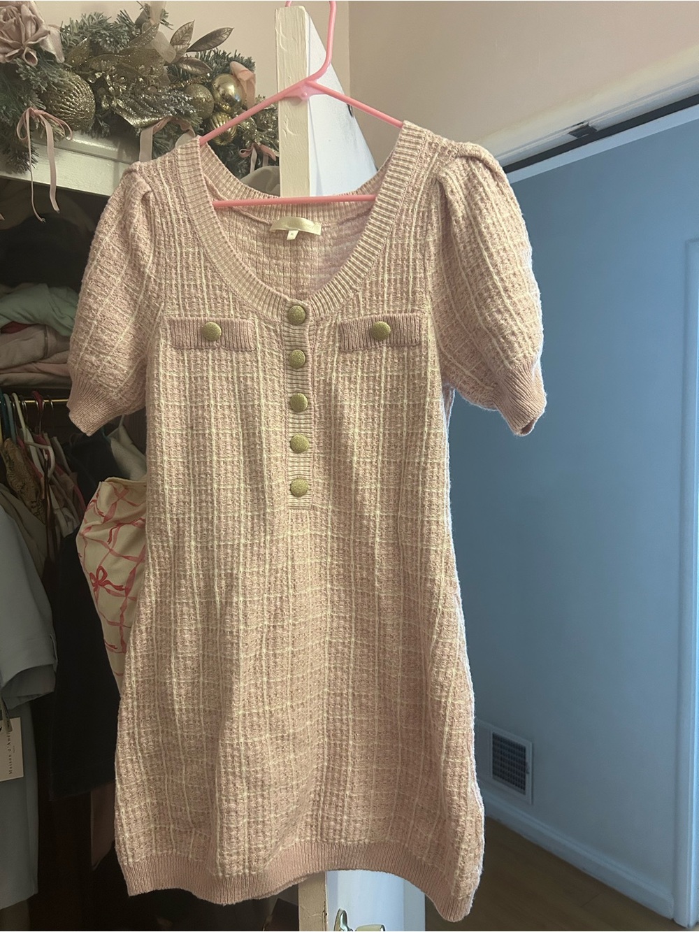 LoveShackFancy Wool Pink Knit Mini Dress